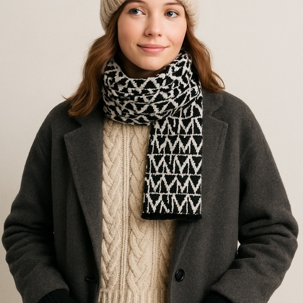 Michael Kors Black & White MK Logo‎ Scarf